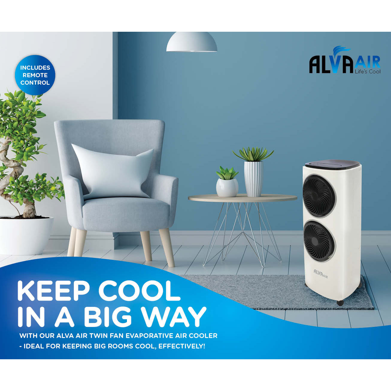 TWIN FAN EVAPORATIVE AIR COOLER WITH REMOTE CONTROL