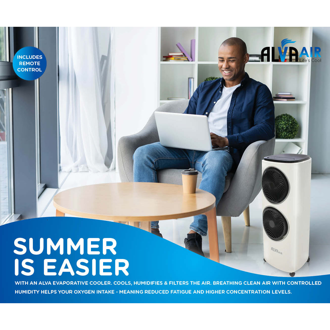 TWIN FAN EVAPORATIVE AIR COOLER WITH REMOTE CONTROL