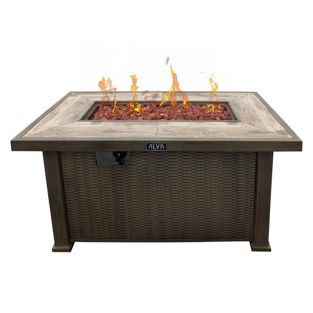 GAS FIRETABLE - WOOD-LOOK TOP - WICKER-LOOK SIDE FINISH (GFT002)