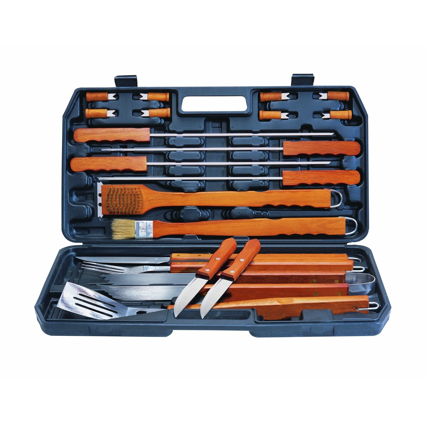 ALVA - 21PC DELUXE WOOD-HANDLED BBQ / BRAAI TOOL SET IN CARRY CASE