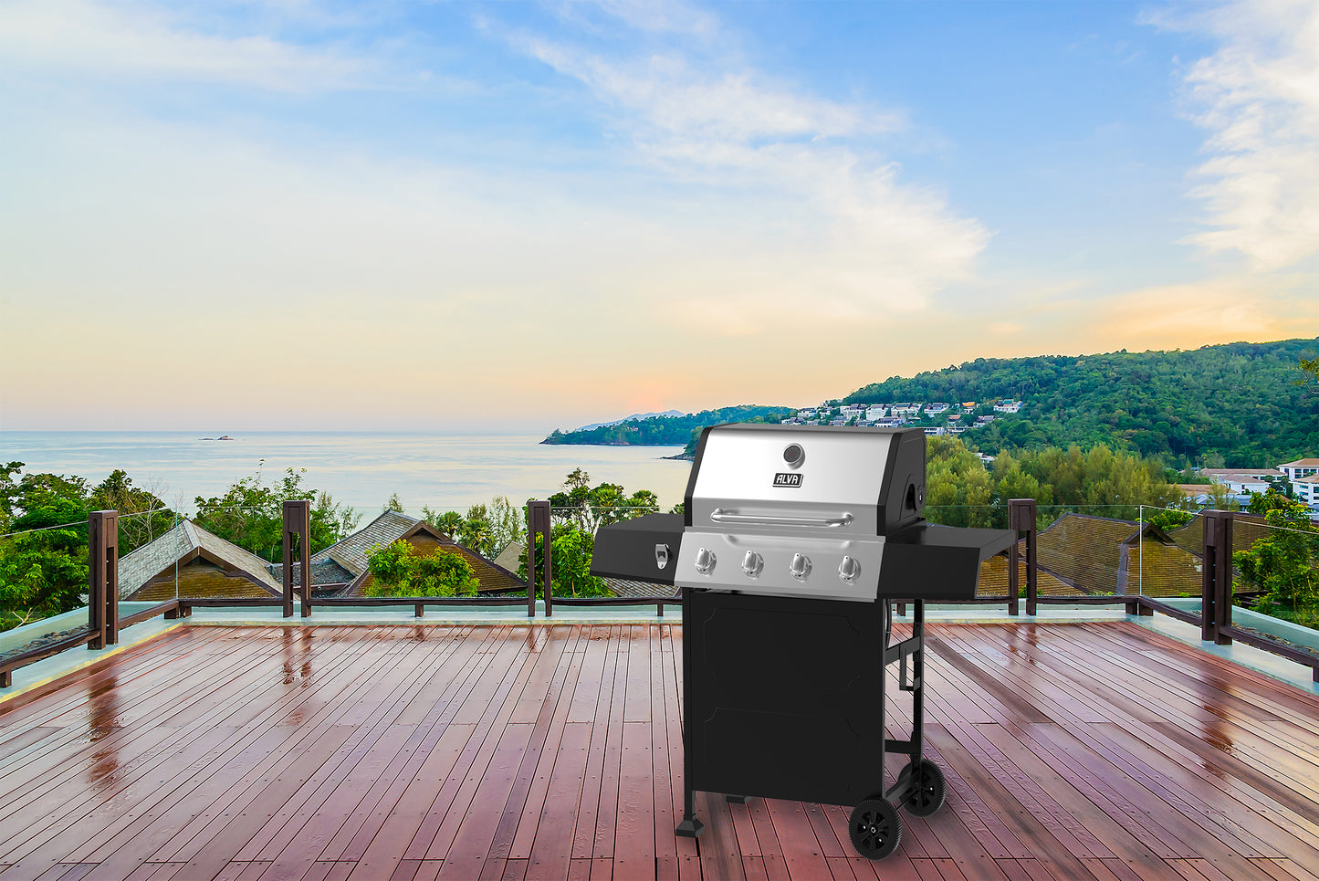 SUPER 4-BURNER STAINLESS STEEL GAS BBQ + free tool set