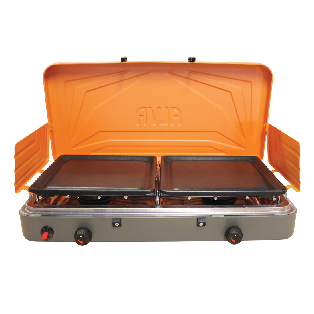2-BURNER CAMPING STOVE WITH SOLID PLATES - ALL-IN-1 SUITCASE