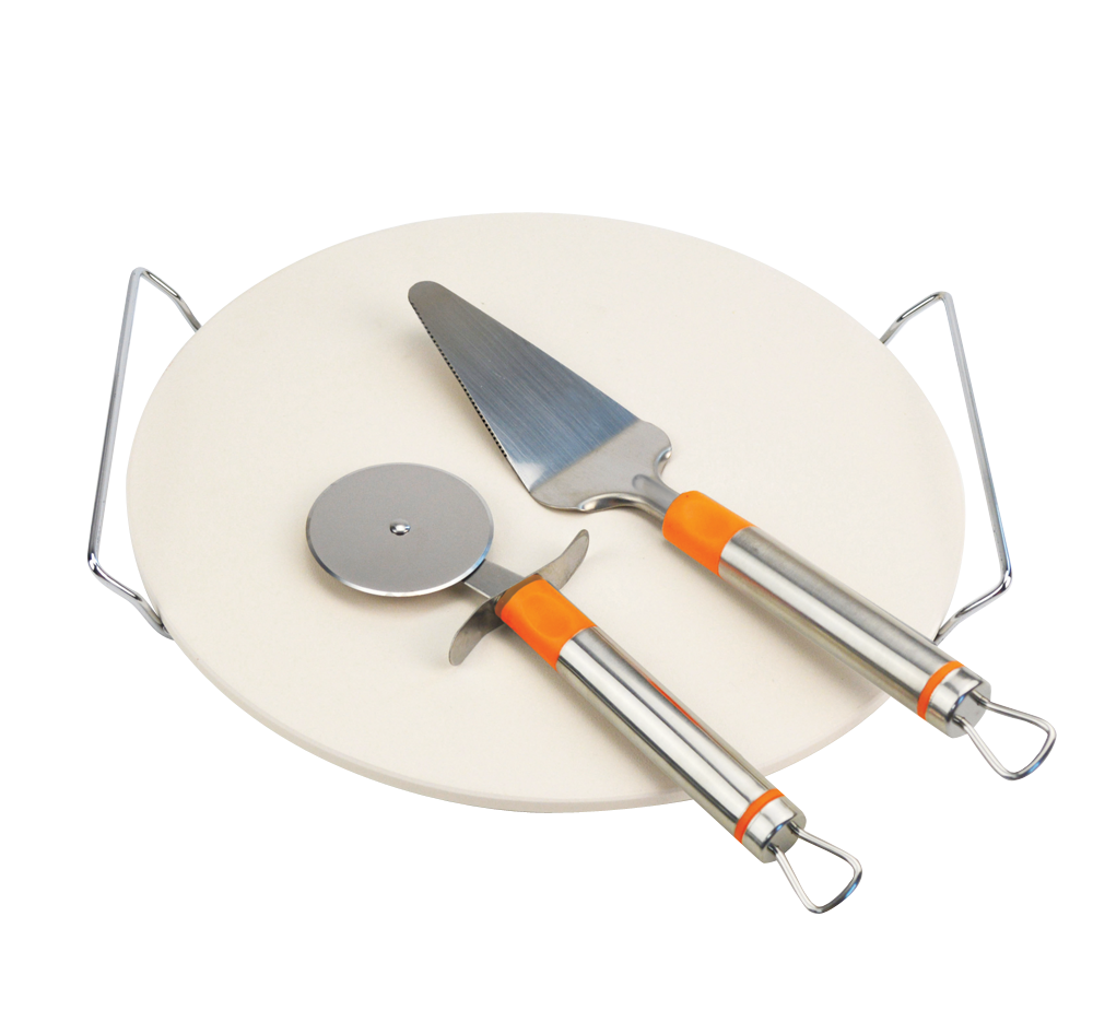 Pizza Stone Ceramic 30cm With Lifter & Cutter