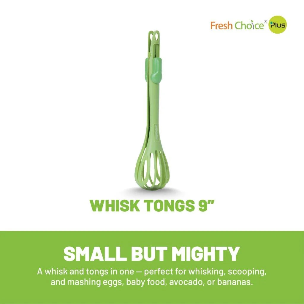 Fresh Choice Whisk Tongs 9" | Nylon Whisk & Masher
