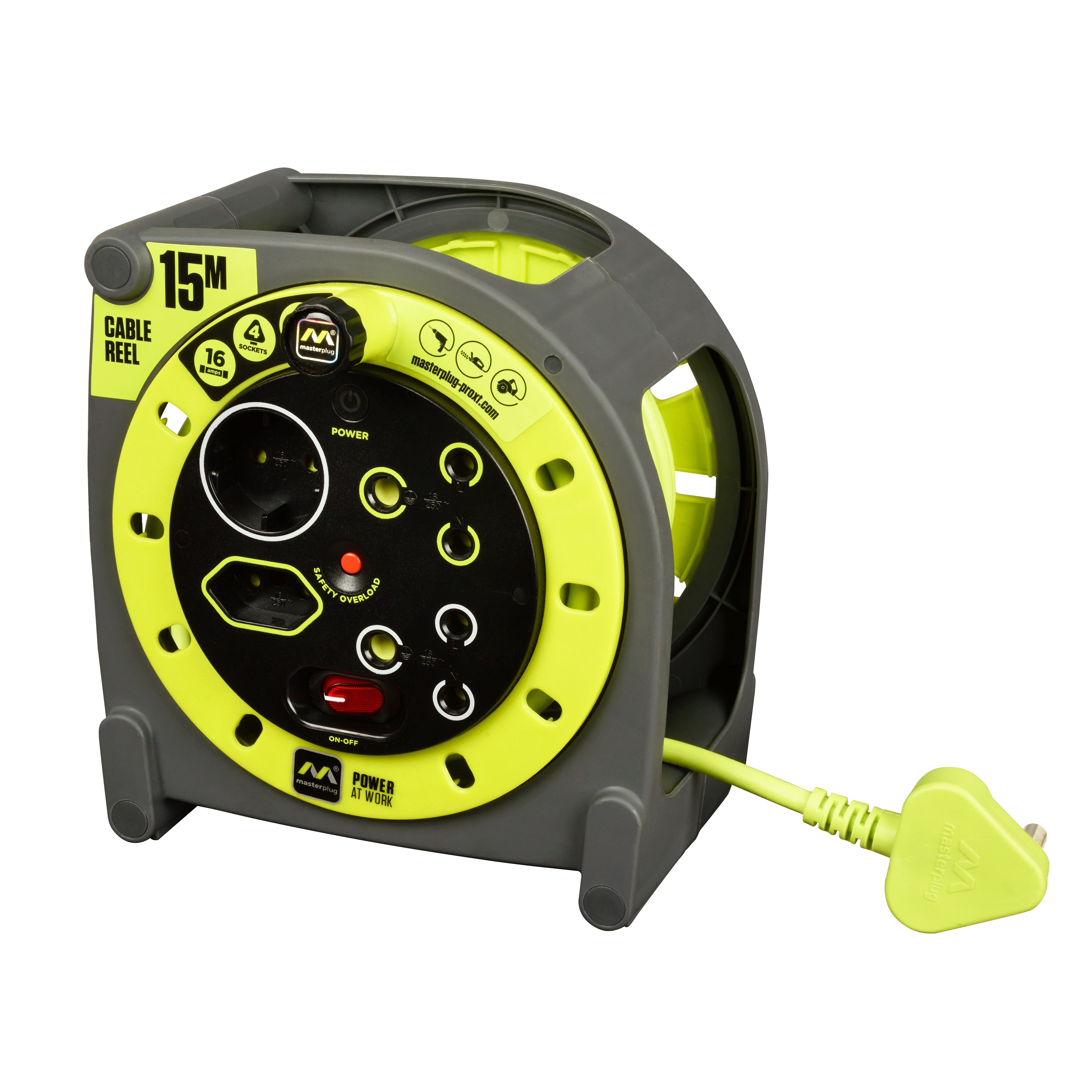 Pro-Xt 15m Medium Duty Cable Closed Reel - 4 Socket With Switch