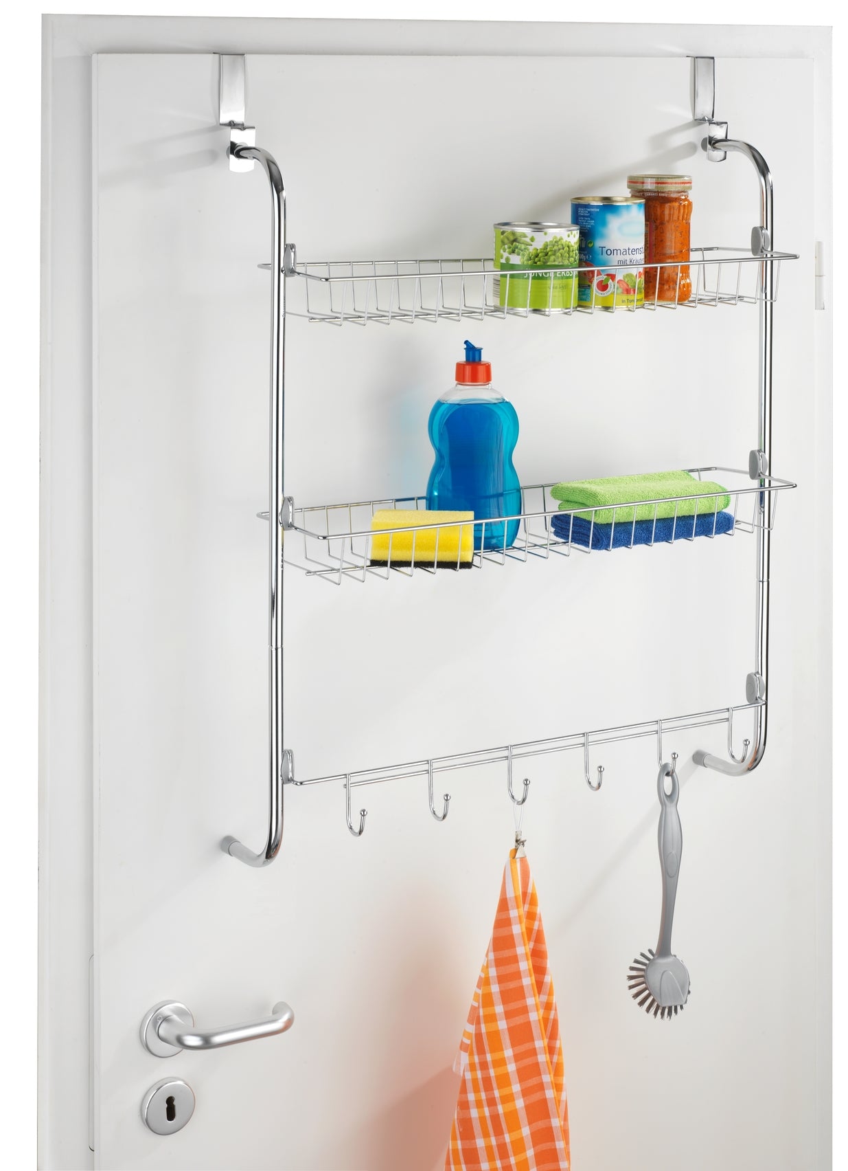 Door-Mounted Hanging Rack With 2 Shelves & 6 Hooks