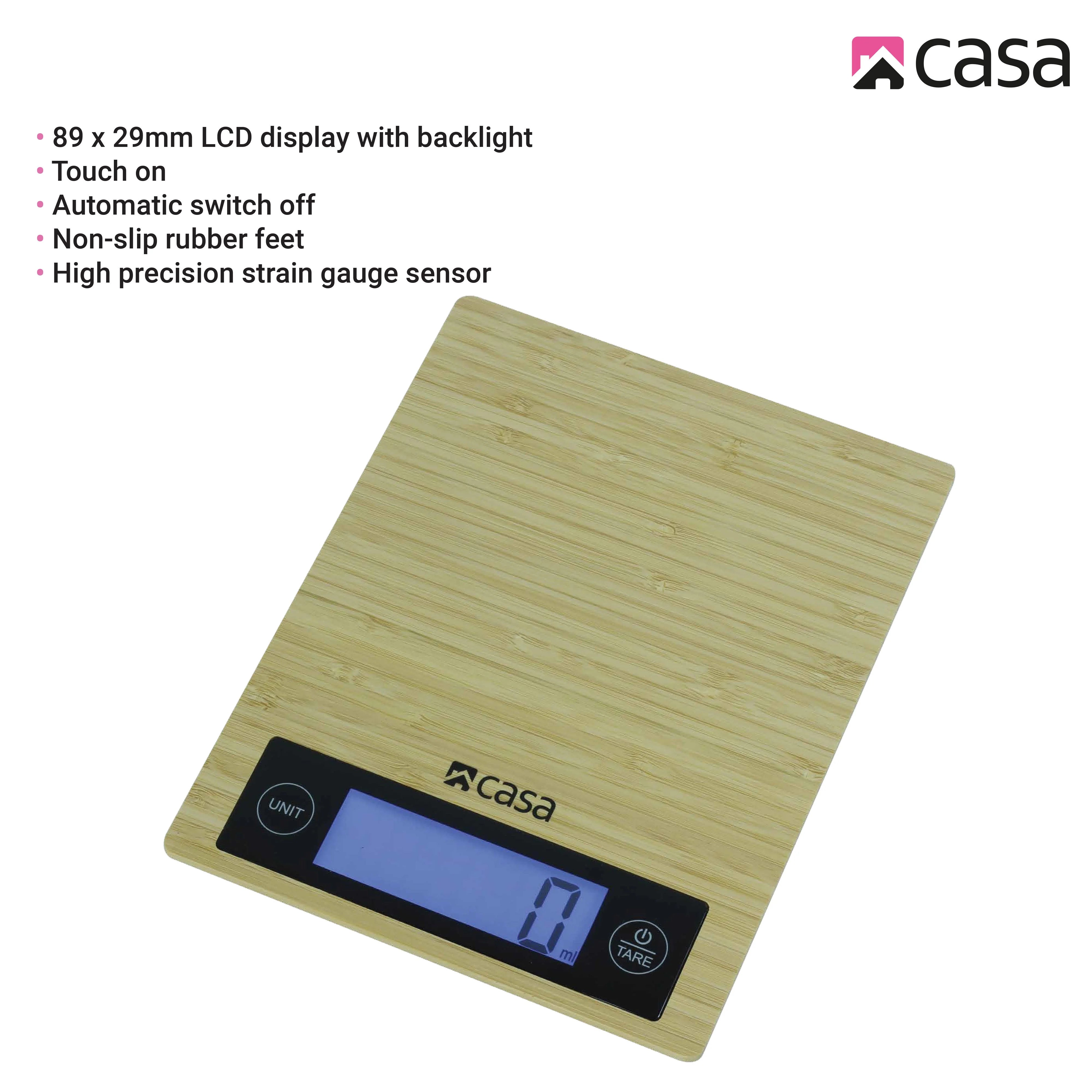Kitchen Digital Scale - Bamboo - Large Backlit Display