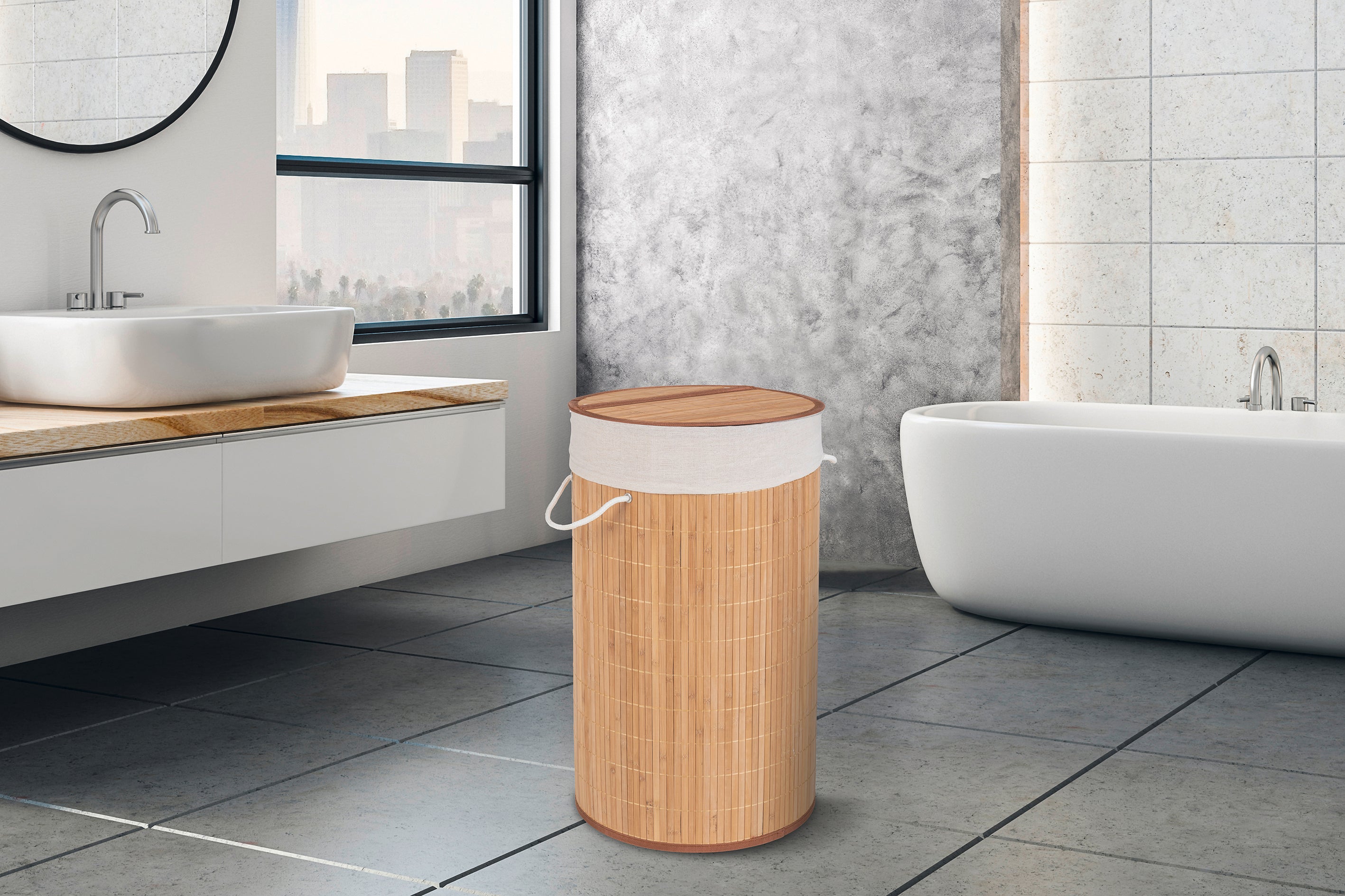 Laundry Basket 55L - Bamboo - With Bag