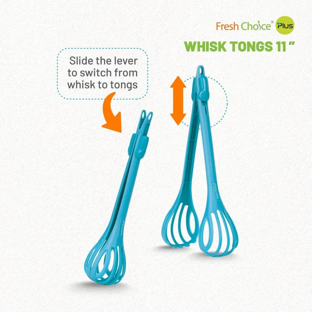 Fresh Choice Nylon Whisk Tongs 11" (28cm) | Heat Resistant Kitchen Tongs | Salad Server | Cooking, Whisking, Mashing & Serving
