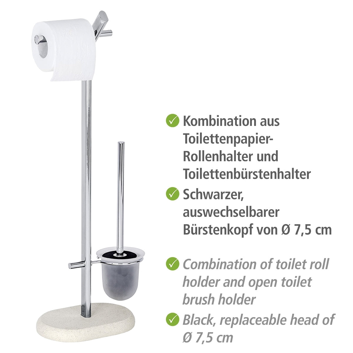 Freestanding Toilet Brush & Roll Holder - Puro - Steel/Polyresin - Sandstone