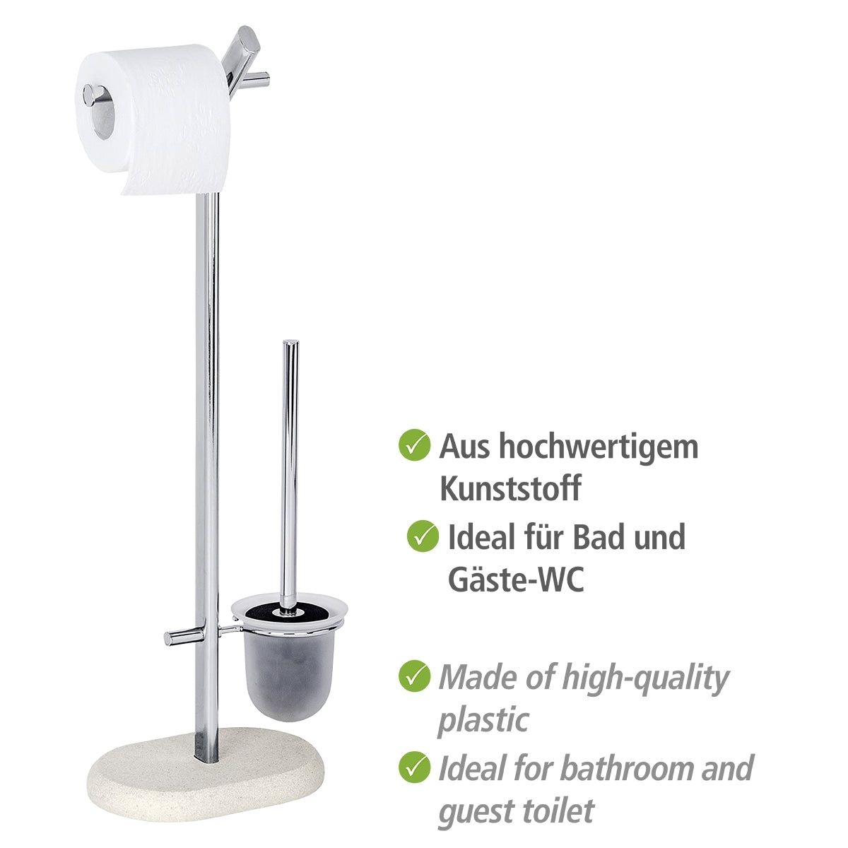Freestanding Toilet Brush & Roll Holder - Puro - Steel/Polyresin - Sandstone