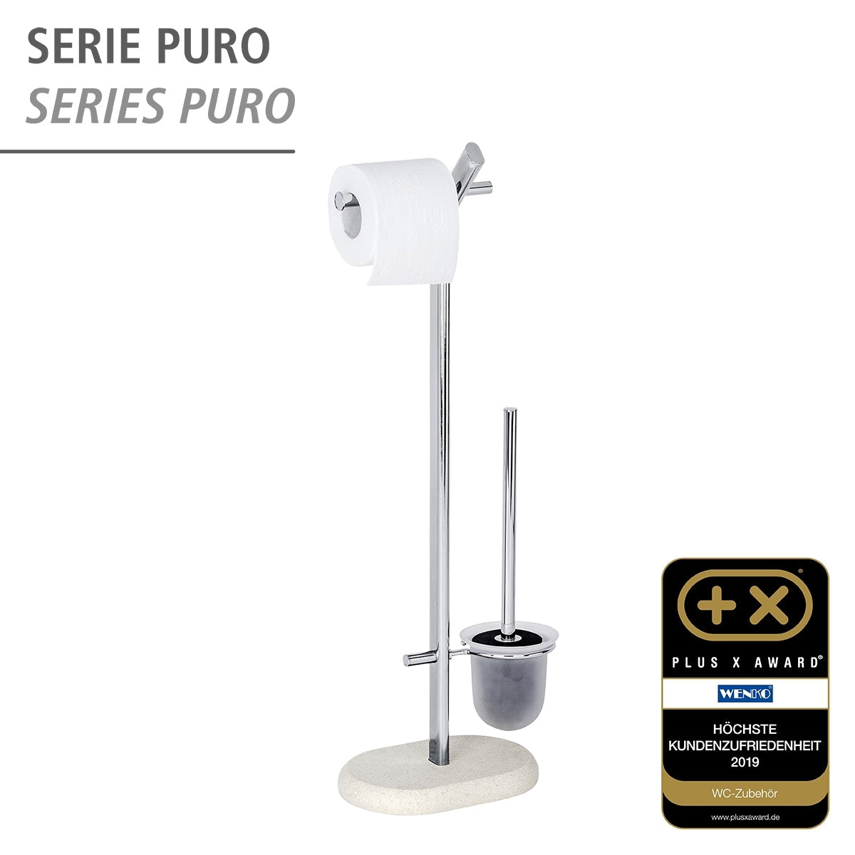 Freestanding Toilet Brush & Roll Holder - Puro - Steel/Polyresin - Sandstone