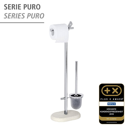 FREESTANDING TOILET BRUSH / TOILET ROLL - PURO - STEEL / POLYRESIN - SANDSTONE