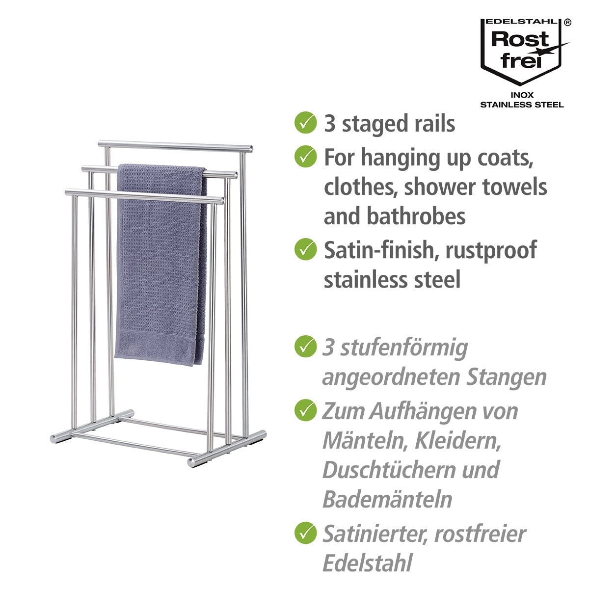 TOWEL AND CLOTHES STAND - 3-TIER STEEL - LIONI