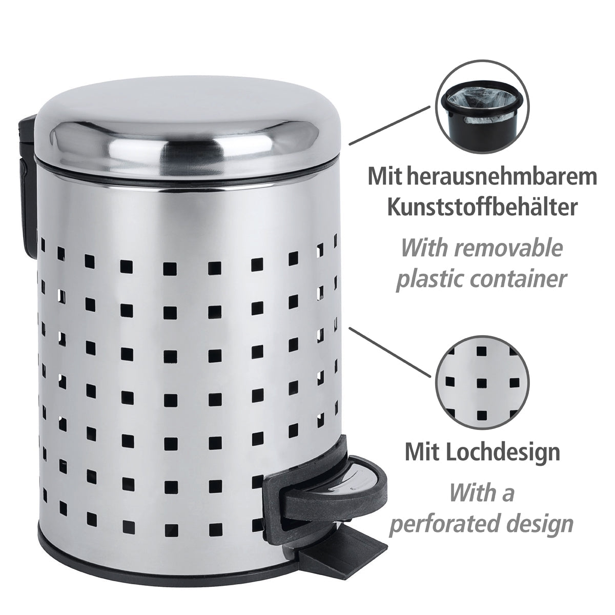 3L Pedal Bin - Leman - S/Steel Perforated