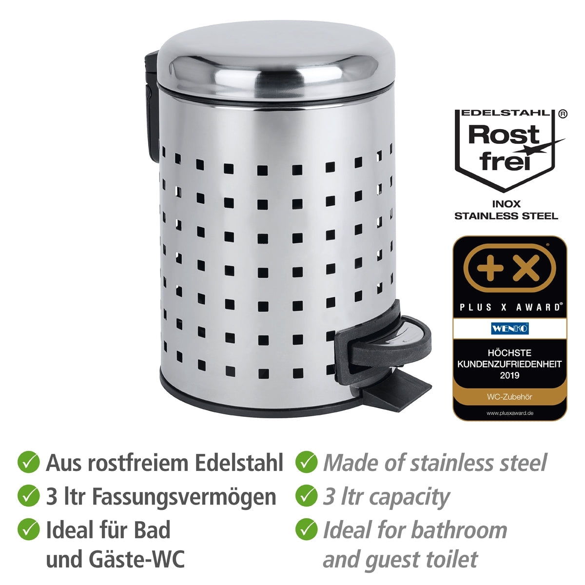 3L Pedal Bin - Leman - S/Steel Perforated