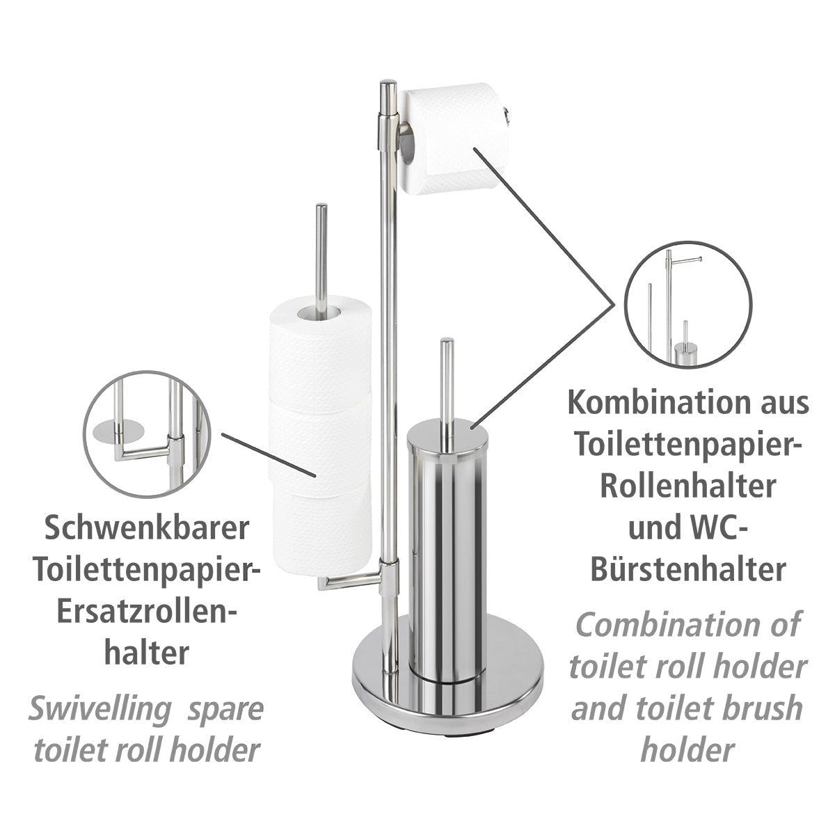 FREESTANDING TOILET BRUSH & ROLL HOLDER - UNIVERSALO NEO - STAINLESS STEEL