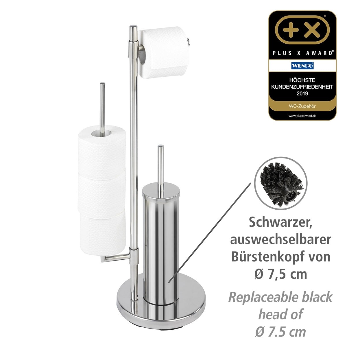 FREESTANDING TOILET BRUSH & ROLL HOLDER - UNIVERSALO NEO - STAINLESS STEEL