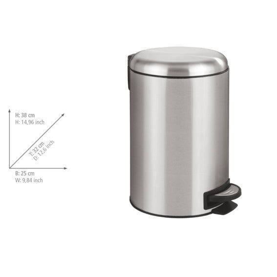 12L PEDAL BIN - LEMAN - EASY-CLOSE - STAINLESS STEEL - SILVER