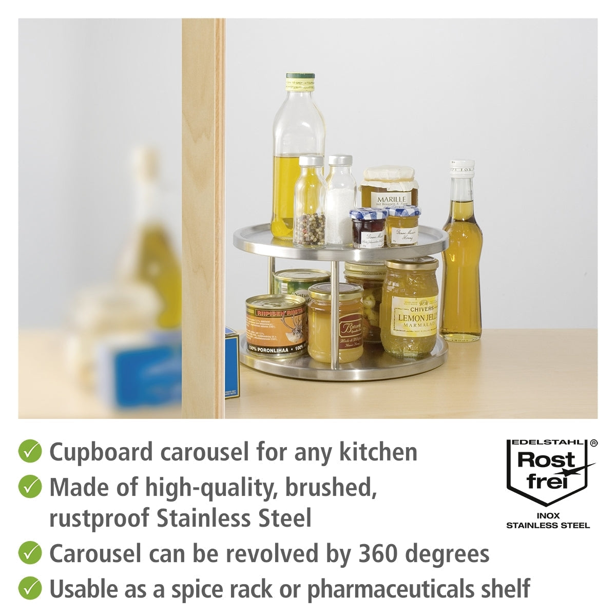 Cupboard Turntable - 2-Tier Lazy Susan - Duo - Stainless Steel