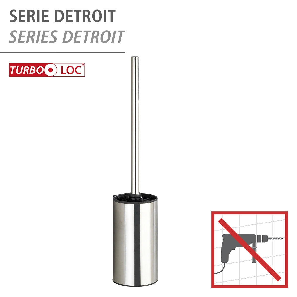 TOILET BRUSH - DETROIT - TURBO-LOC - STAINLESS STEEL - SILVER