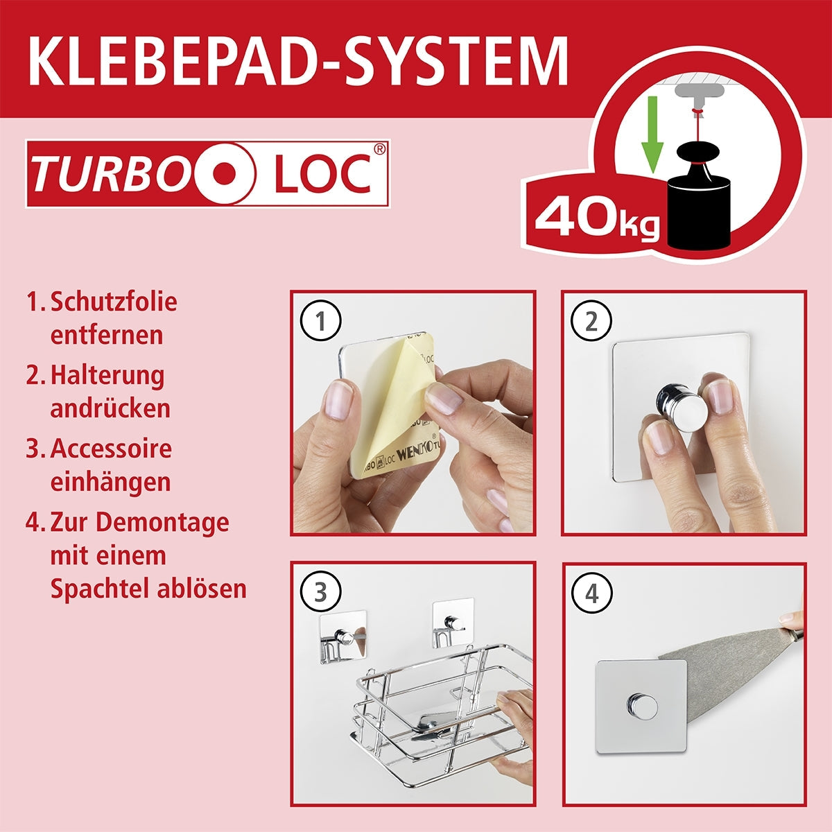 TURBO-LOC WALL HOOK UNO QUADRO RANGE - NO DRILLING REQUIRED