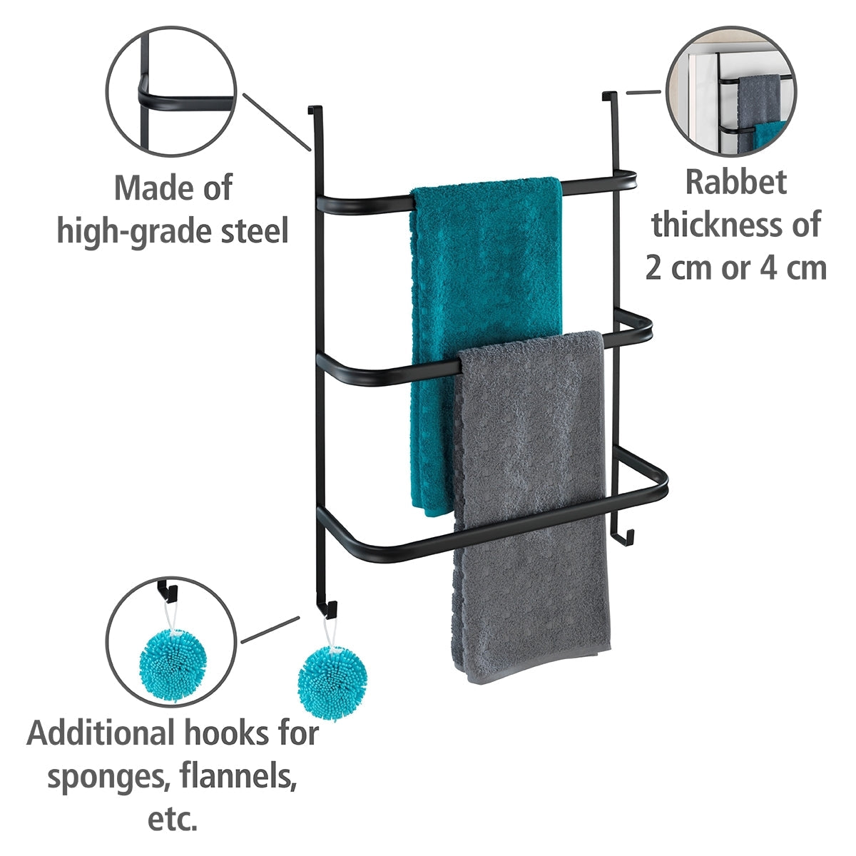 3-Bar Over-Door Towel Rail - Irpinia - Matte Black Steel