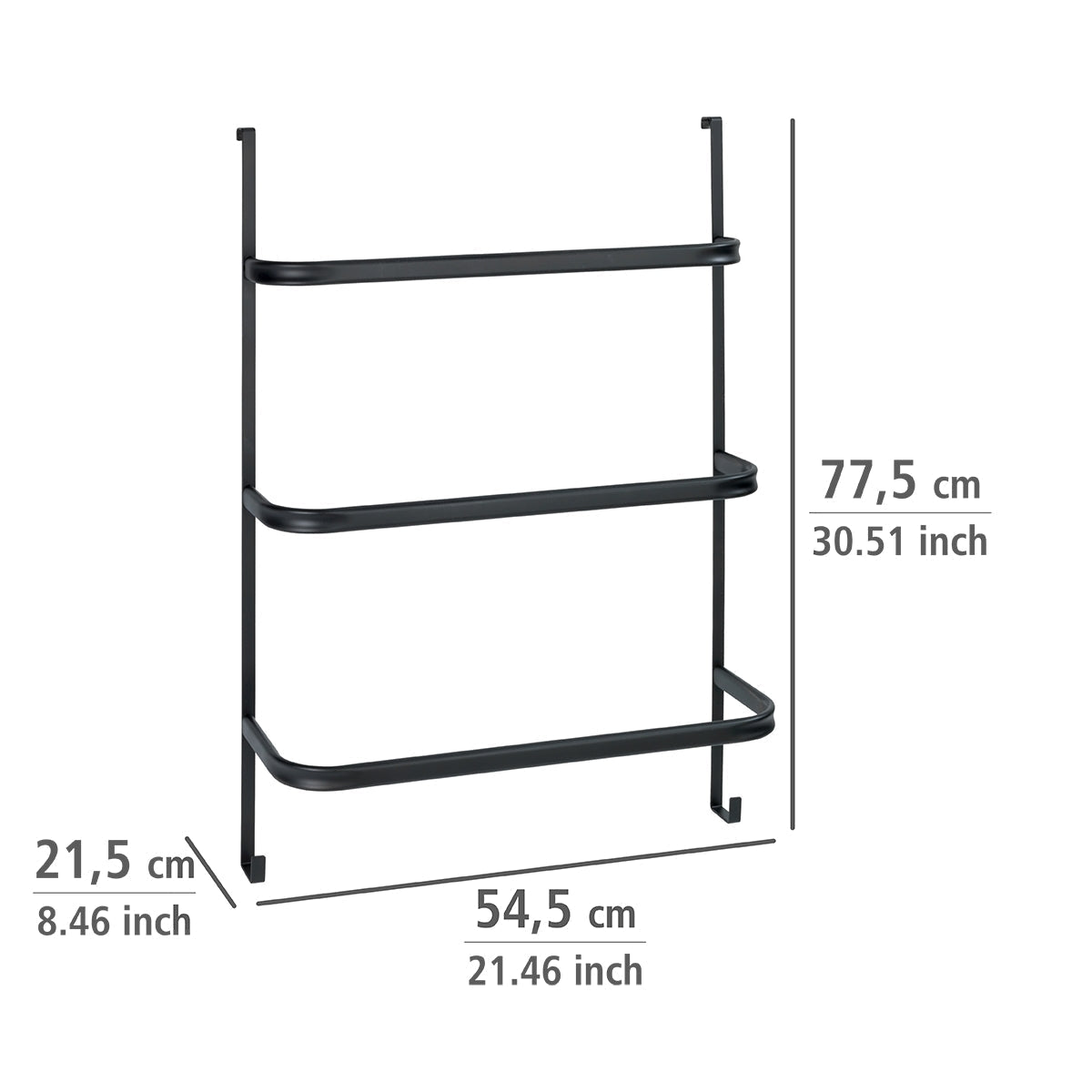 3-BAR OVER-DOOR TOWEL RAIL - IRPINIA - MATTE BLACK STEEL