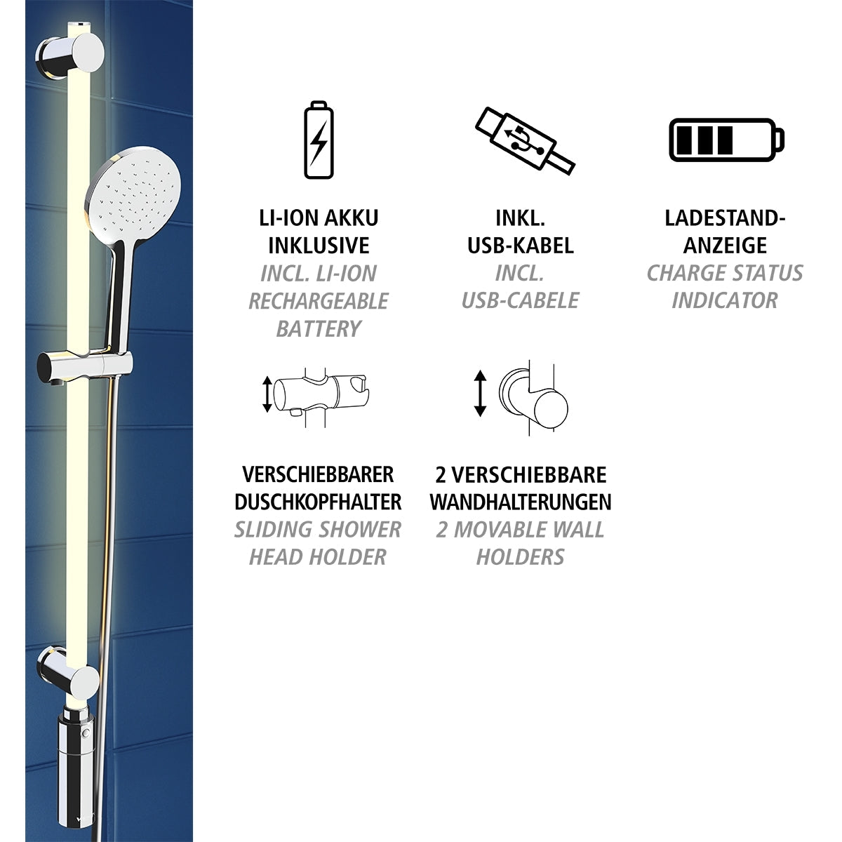 LED Shower Rail 94cm - Warm White