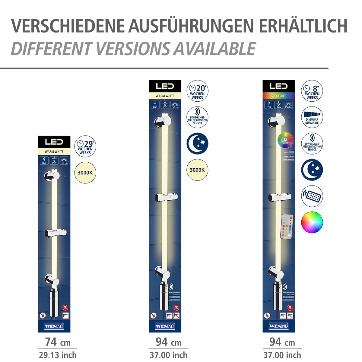 LED Shower Rail 94cm - Warm White