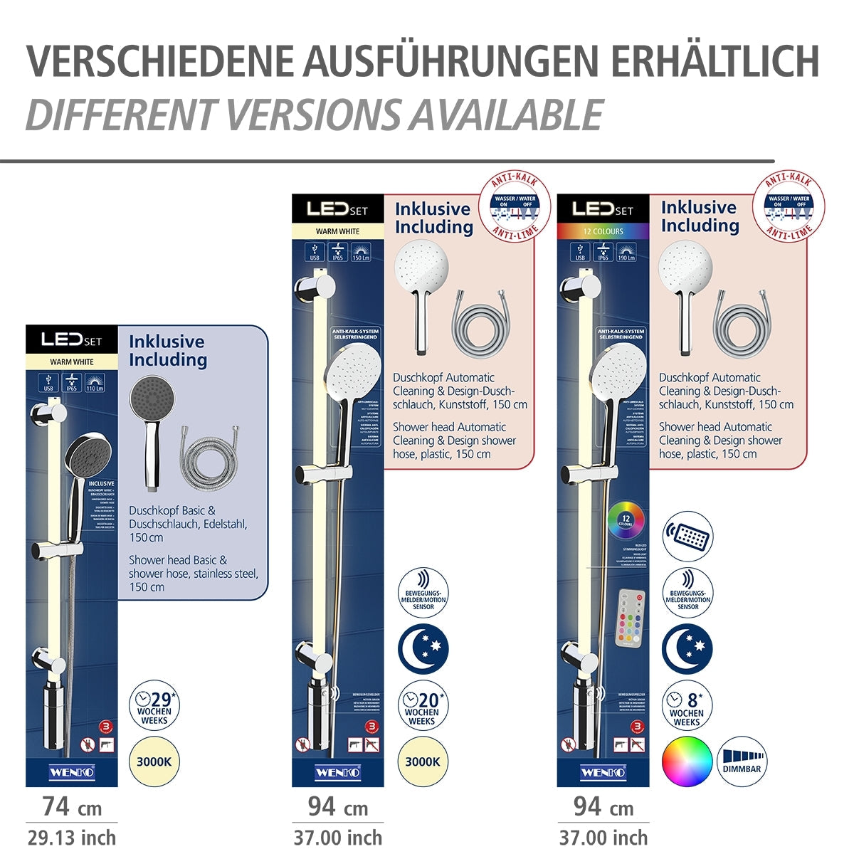 LED Shower Rail 94cm - Warm White
