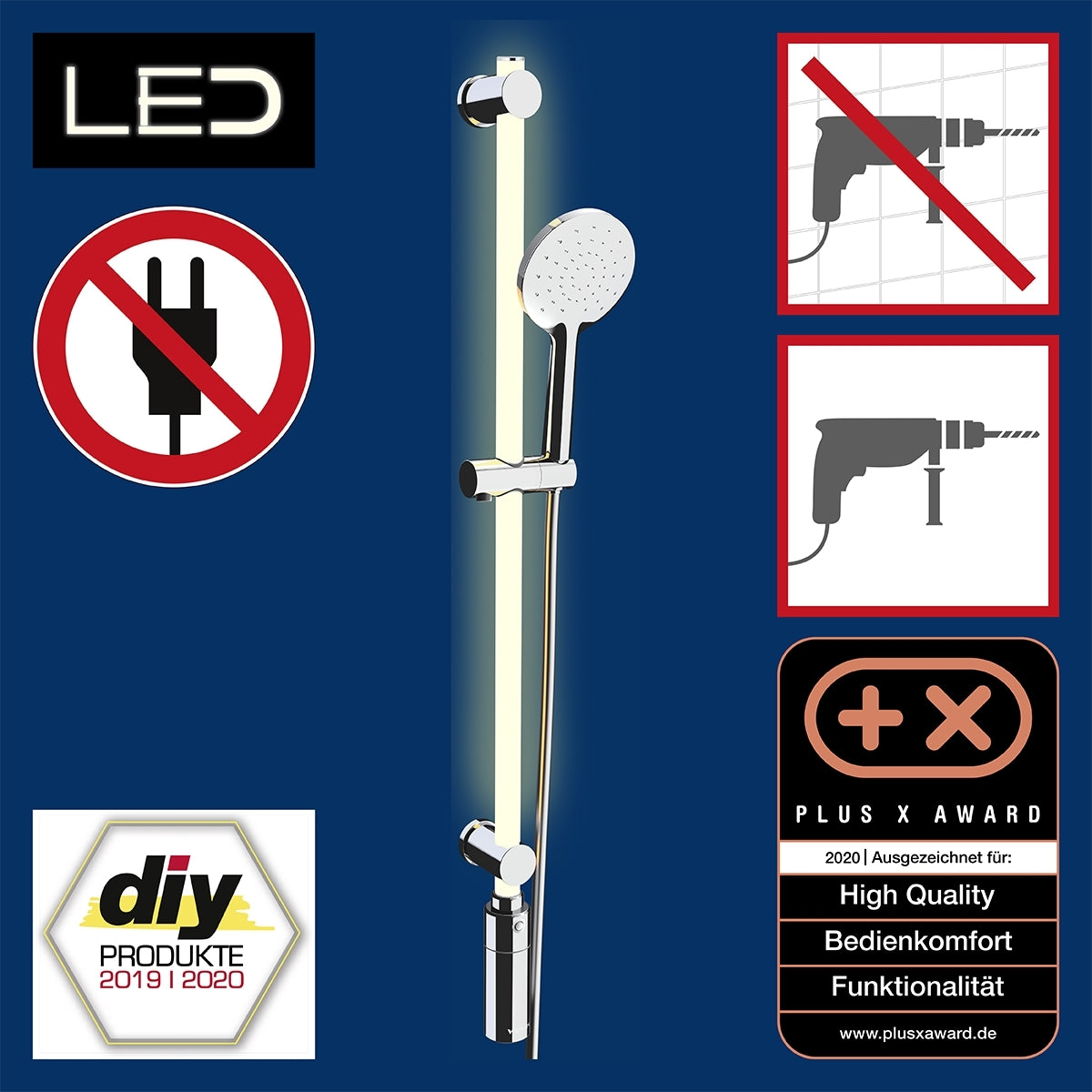 LED Shower Rail 94cm - RGB + Warm White