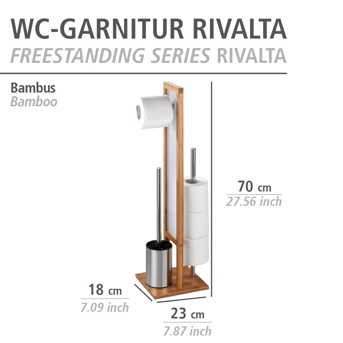 FREESTANDING TOILET BRUSH & ROLL HOLDER - RIVALTA - BAMBOO