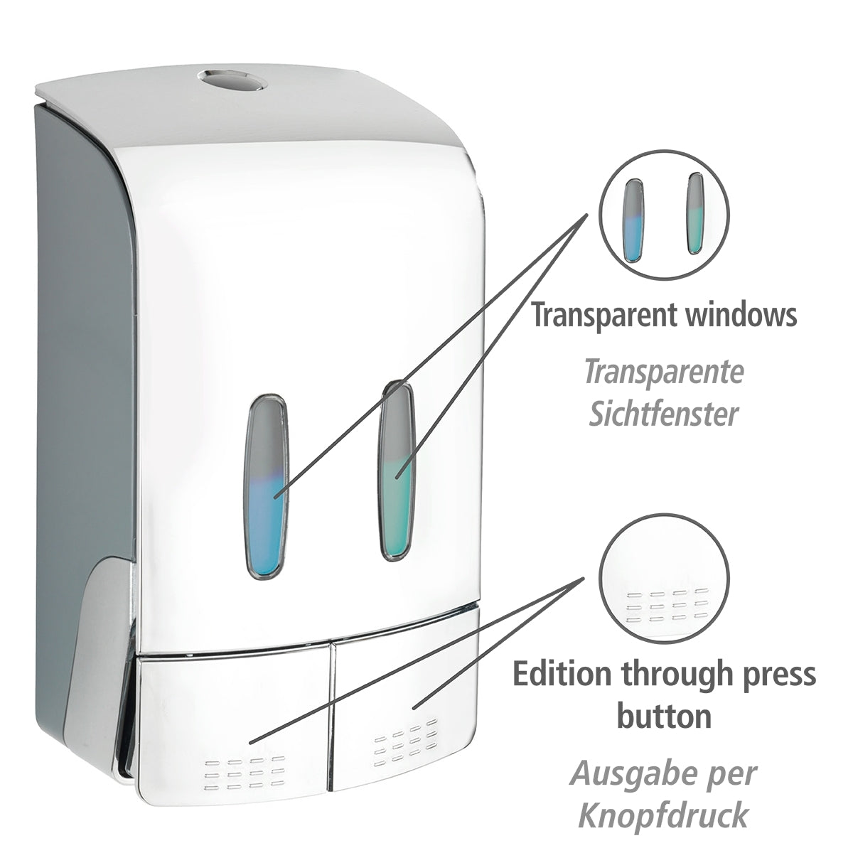 2-Chamber Disinfectant/Soap Dispenser - Tartas - Chrome