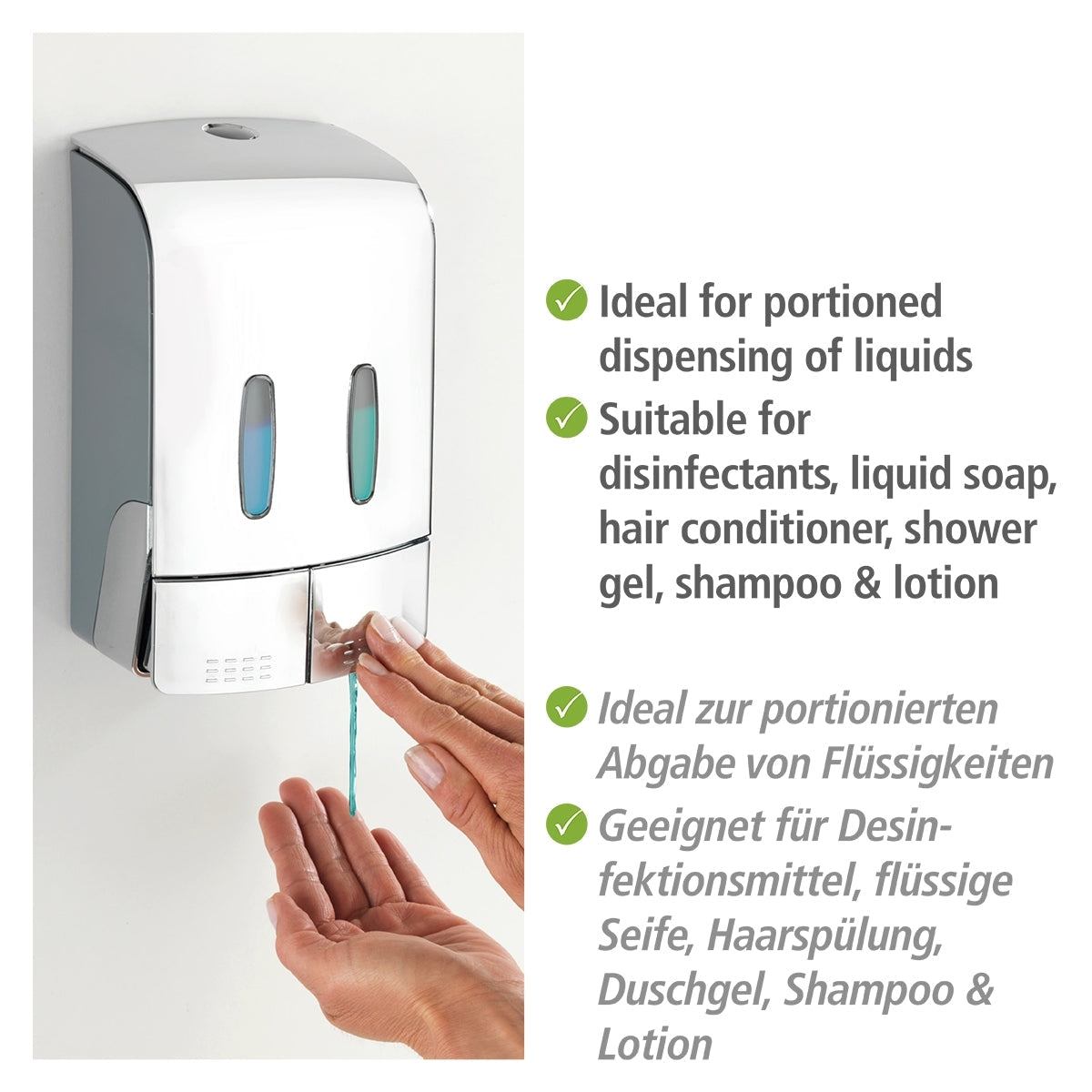 2-Chamber Disinfectant/Soap Dispenser - Tartas - Chrome