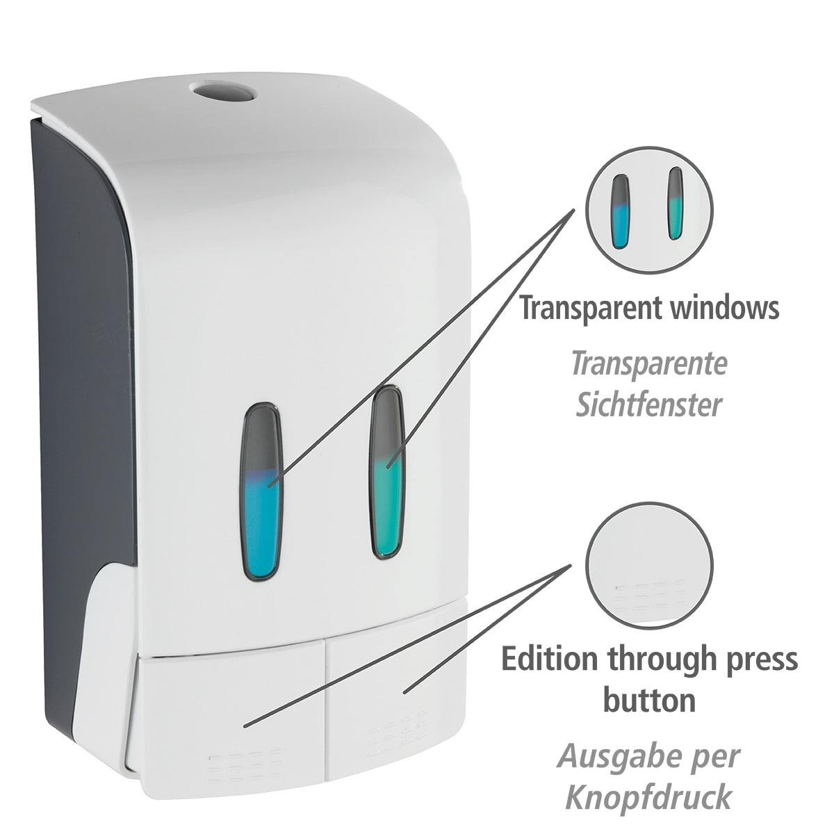 2-CHAMBER DISINFECTANT/SOAP DISPENSER - TARTAS - WHITE