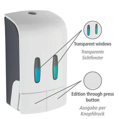 2-CHAMBER DISINFECTANT/SOAP DISPENSER - TARTAS - WHITE