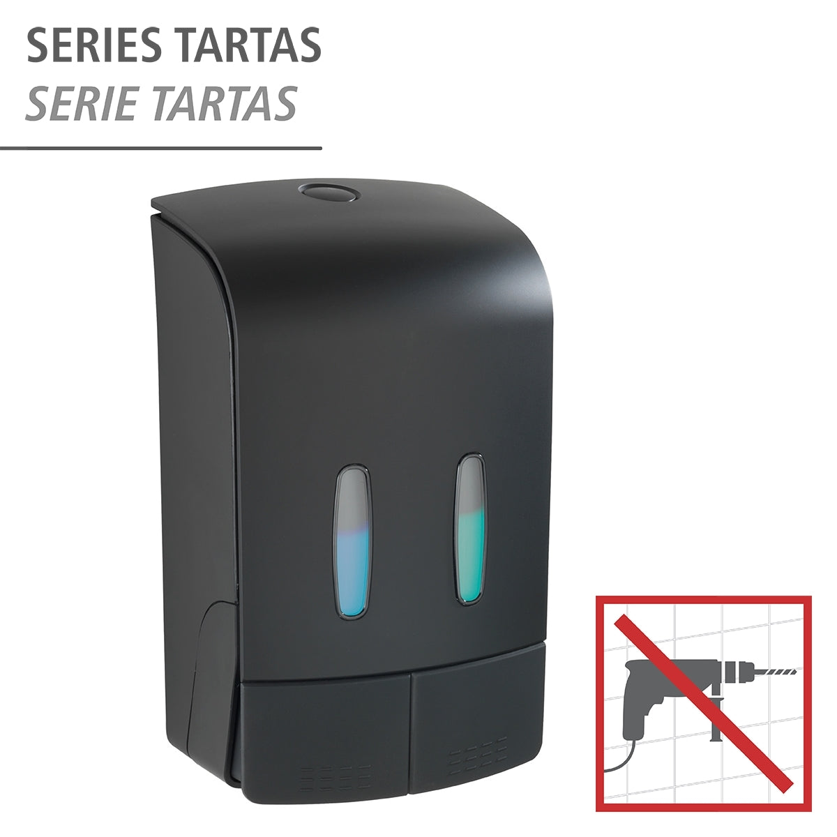 2-CHAMBER DISINFECTANT/SOAP DISPENSER - TARTAS - BLACK