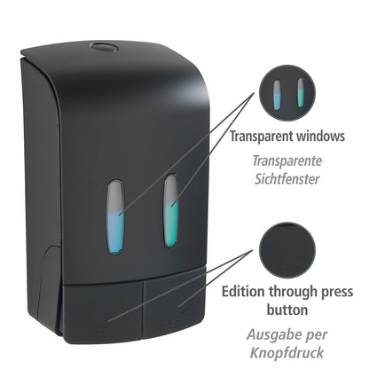 2-CHAMBER DISINFECTANT/SOAP DISPENSER - TARTAS - BLACK