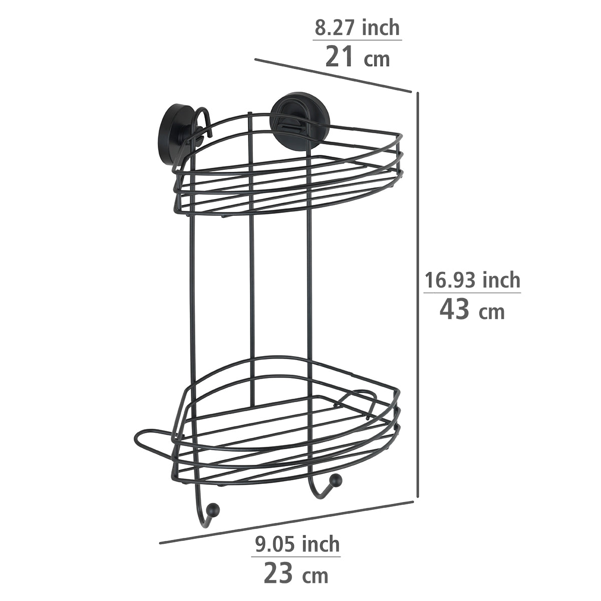 VACUUM-LOC® 2-TIER CORNER RACK - BLACK - WALL SHELF - NO DRILLING