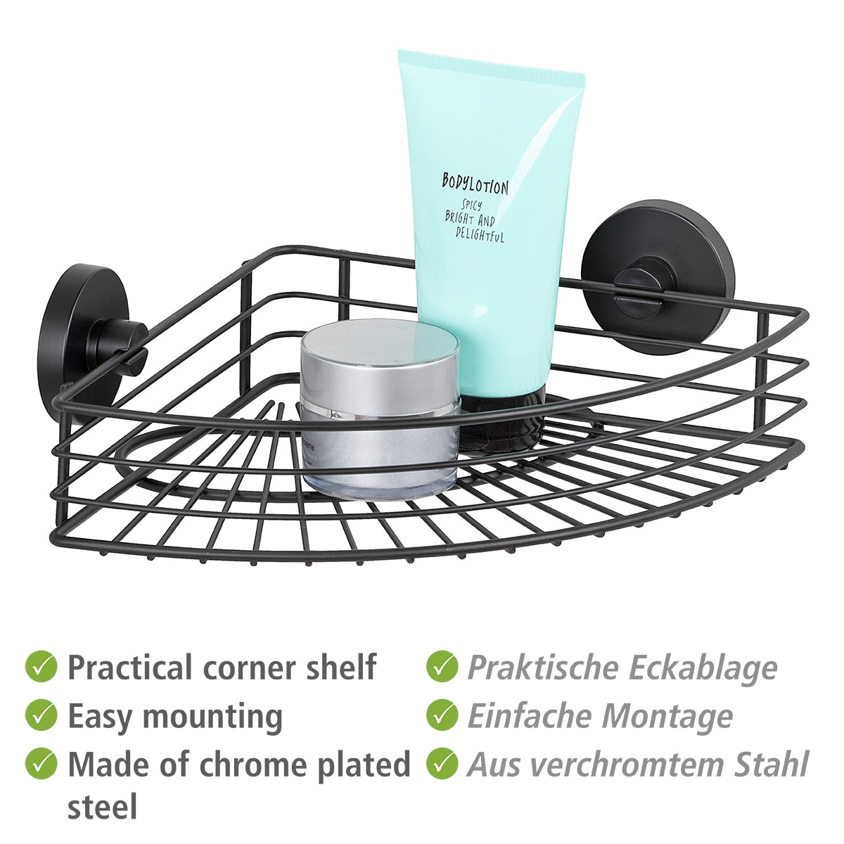 Vacuum-Locâ® Corner Shelf - Bari - Black - Wall Shelf - No Drilling
