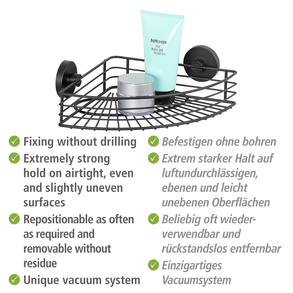Vacuum-Locâ® Corner Shelf - Bari - Black - Wall Shelf - No Drilling