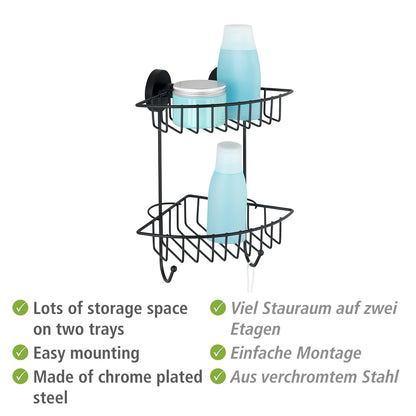 VACUUM-LOC® 2-TIER CORNER RACK BARI - BLACK - WALL SHELF - NO DRILLING