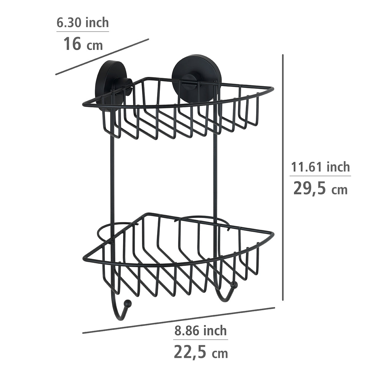 VACUUM-LOC® 2-TIER CORNER RACK BARI - BLACK - WALL SHELF - NO DRILLING