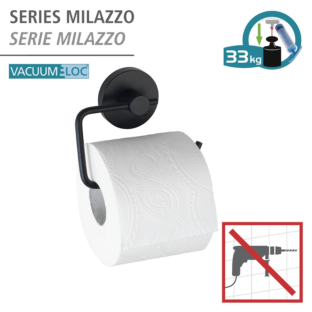 Vacuum-Locâ® Toilet Paper Holder - Milazzo - Black - No Drilling