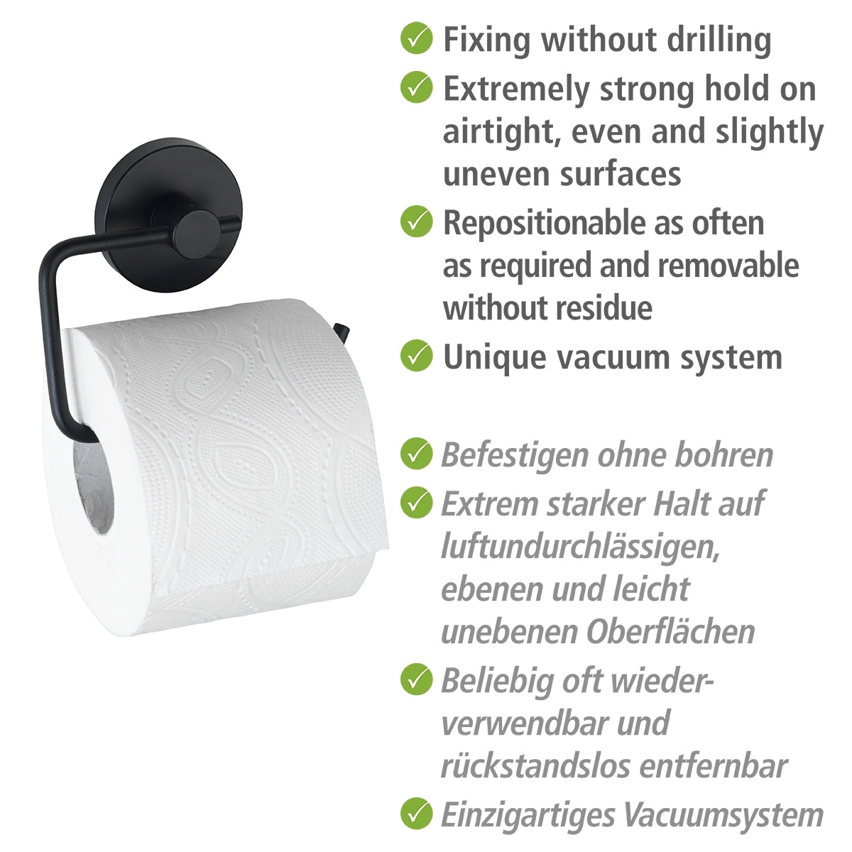 Vacuum-Locâ® Toilet Paper Holder - Milazzo - Black - No Drilling