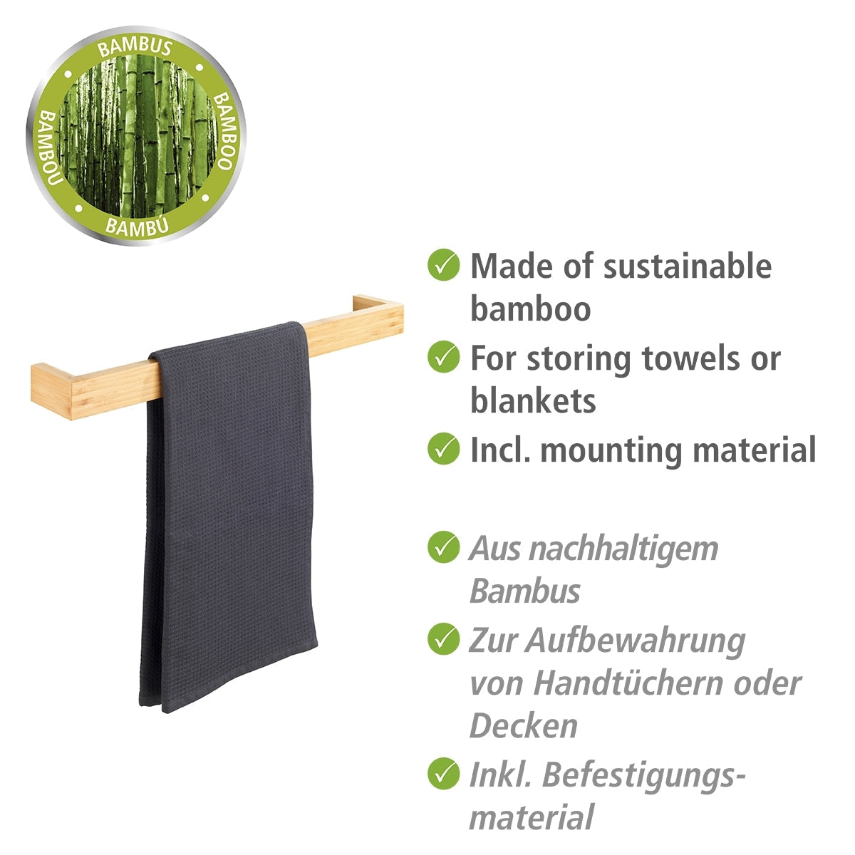 Towel Rail - 60cm - Bambusa Range - Bamboo