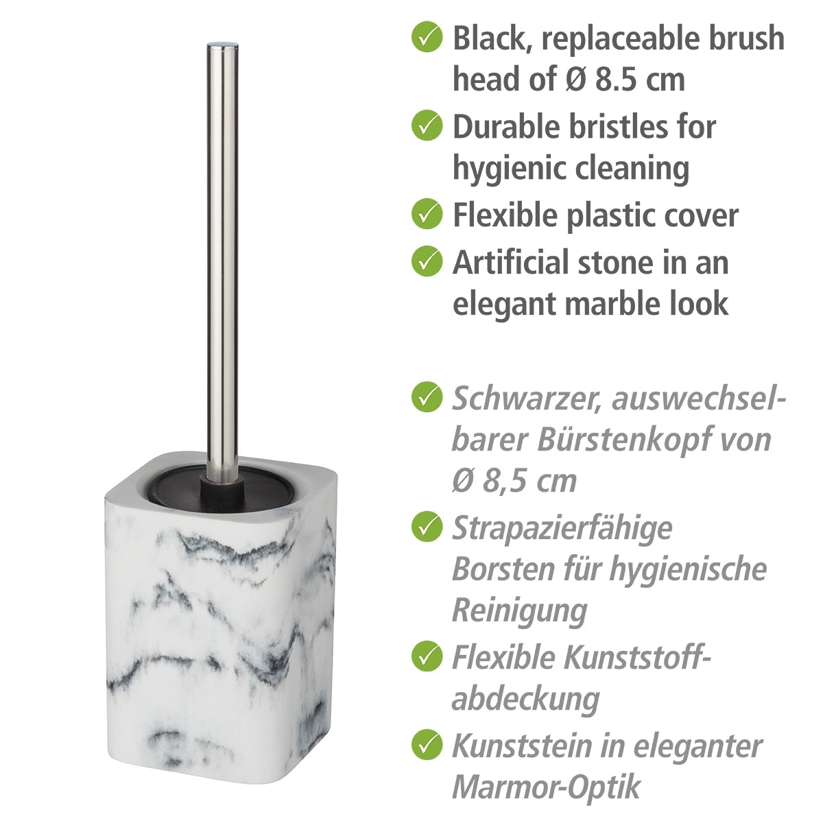 TOILET BRUSH - DESIO - MARBLE-LOOK POLYRESIN - WHITE/GREY