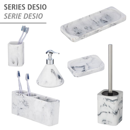 TOILET BRUSH - DESIO - MARBLE-LOOK POLYRESIN - WHITE/GREY