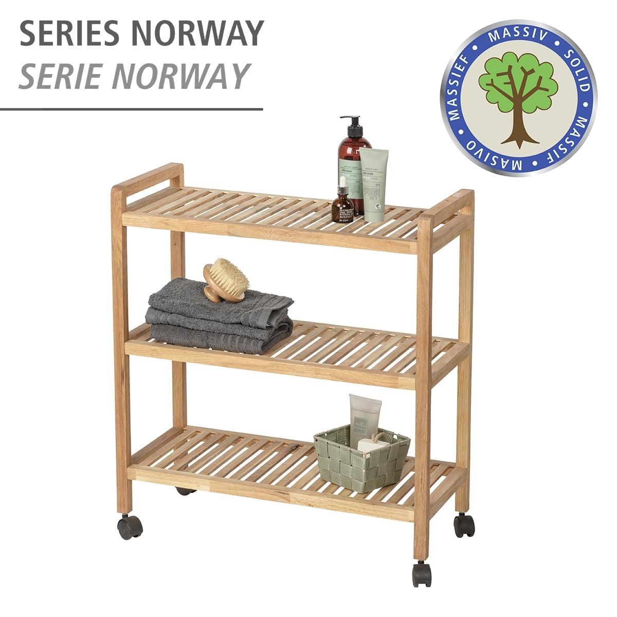 3-TIER ROLLER TROLLEY SHELF - NORWAY RANGE - WIDE